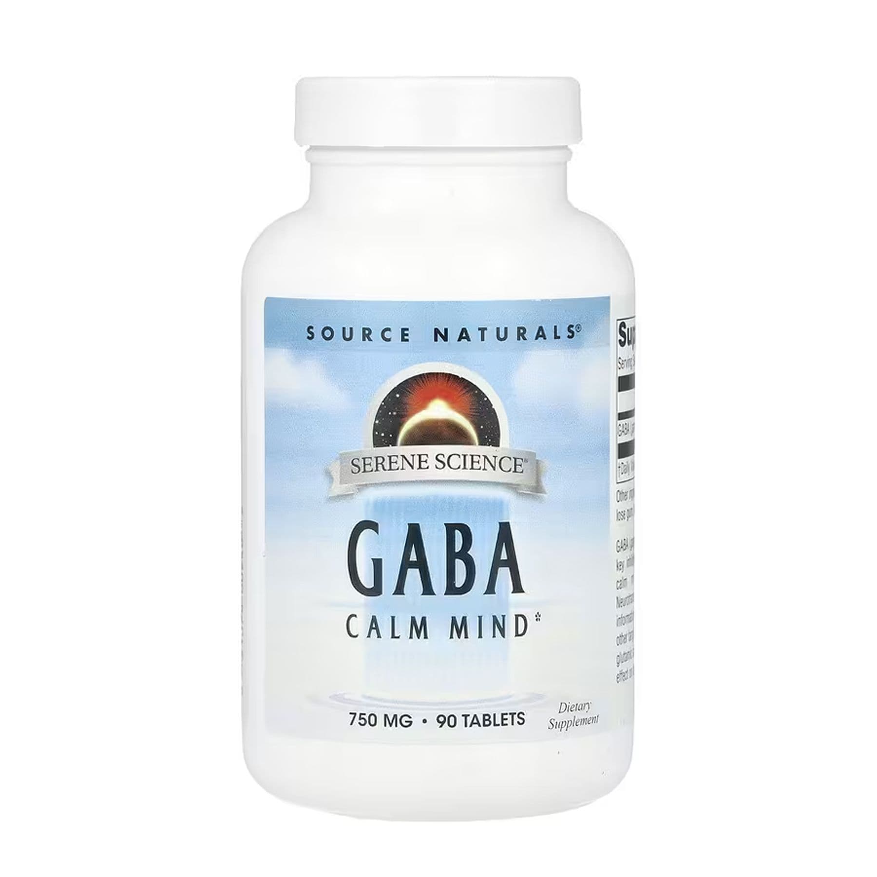 Serene Science ГАМК (GABA), 750 мг, 90 таблеток, Source Naturals