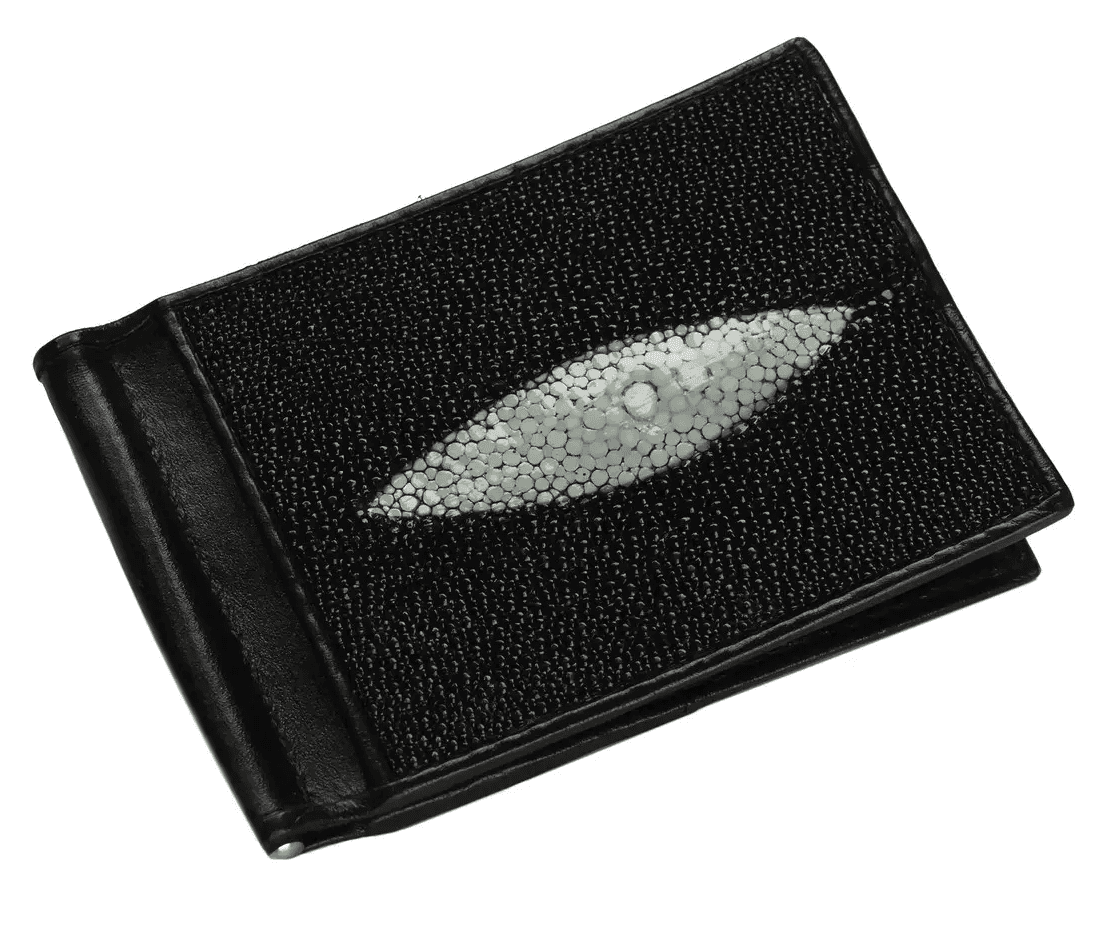 Затискач для грошей зі шкіри морського скату Exotic Leather Чорний (ctc 01)