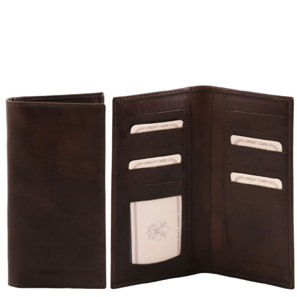 Ексклюзивний вертикальний шкіряний гаманець бифолд Tuscany Leather TL140784 (Темно-коричневий)
