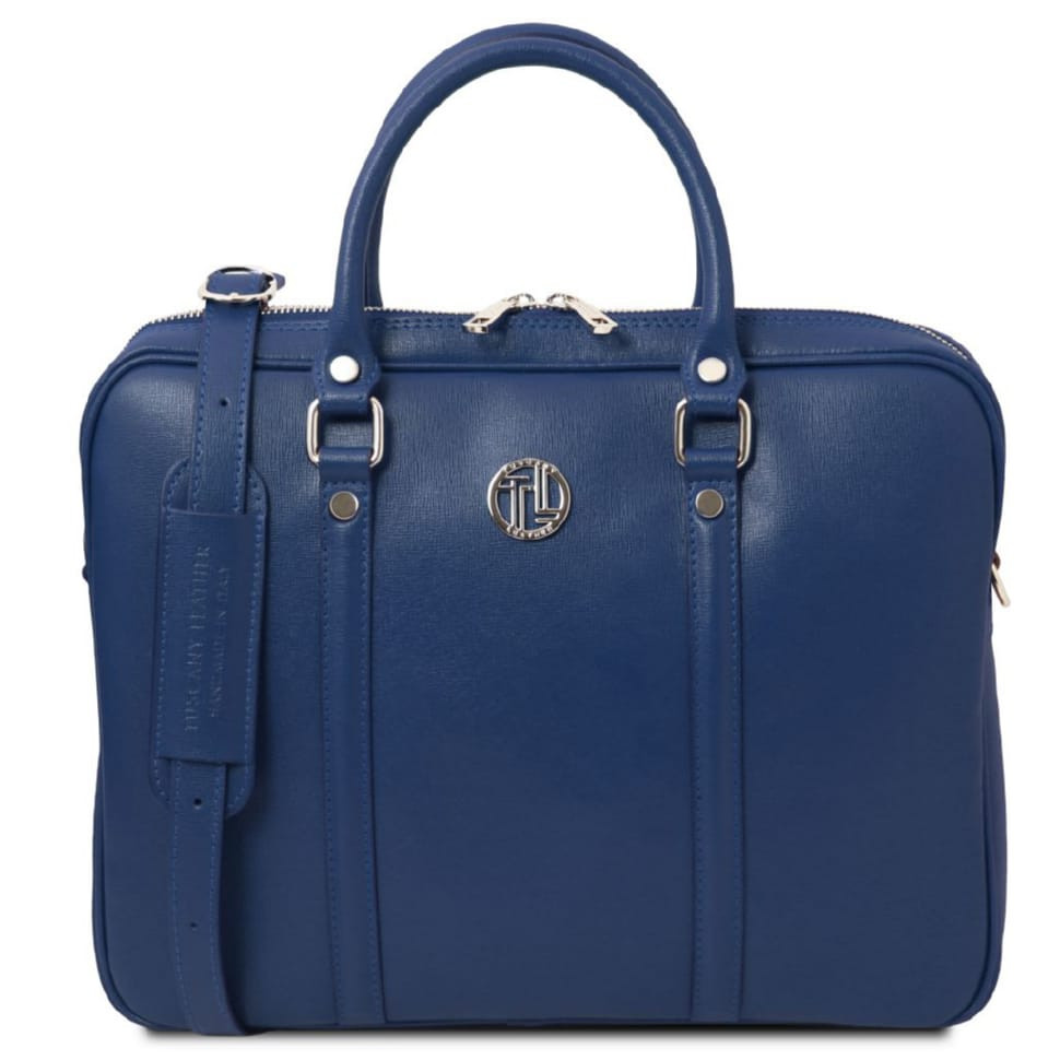 Ексклюзивний портфель для ноутбука из сафʼянової шкіри Prato Tuscany TL142453 (Темно-синій)