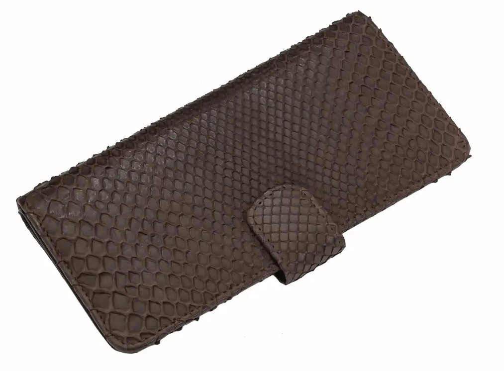 Вертикальне портмоне з пітонової шкіри Exotic Leather Коричневий (snw 24)