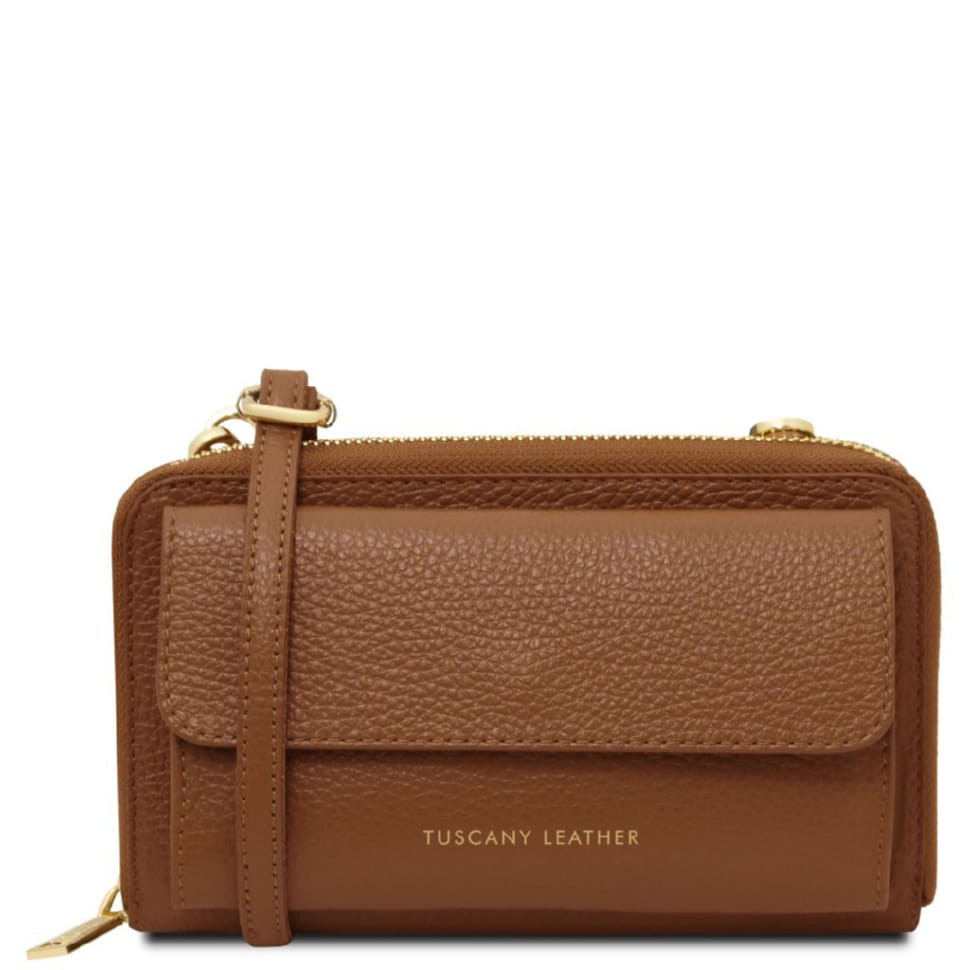Шкіряний гаманець, сумка для телефона Urania Tuscany Leather TL142433 (Коньяк)