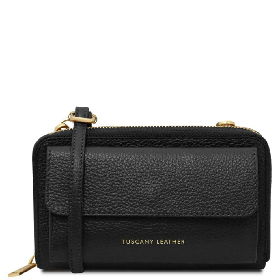 Шкіряний гаманець, сумка для телефона Urania Tuscany Leather TL142433 (чорний)