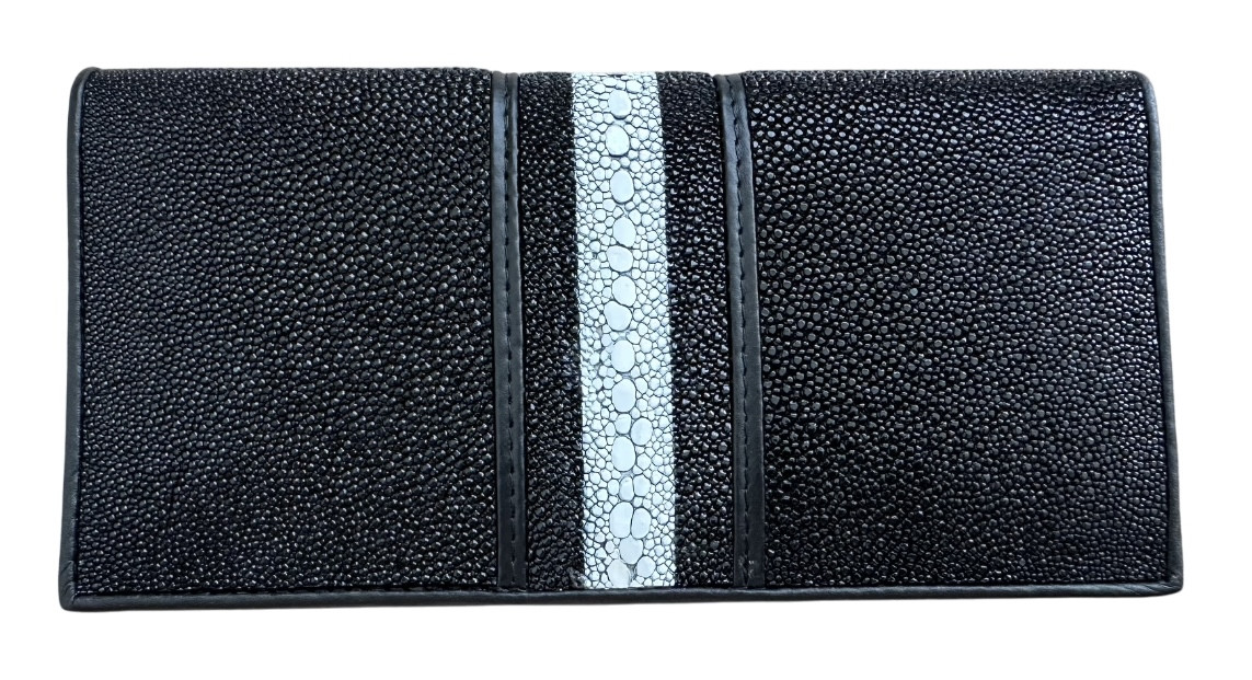 Гаманець із натуральної шкіри ската книжка чорний з білою смужкою Exotic Leather stw7