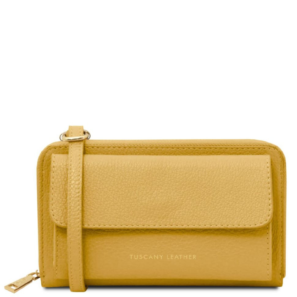 Шкіряний гаманець, сумка для телефона Urania Tuscany Leather TL142433 (Pastel yellow)