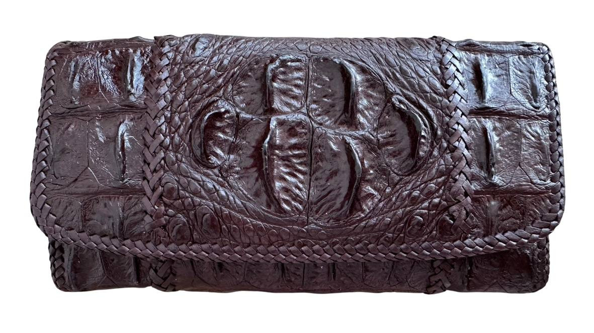 Гаманець портмоне жіноче із натуральної шкіри крокодила Exotic Leather Коричневе (cw 125) — фото 1
