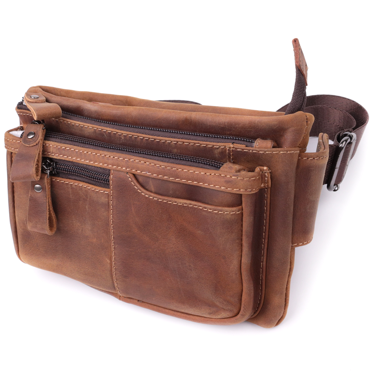 Вінтажна бананка для чоловіків з натуральної шкіри Vintage sale_15104 Коричневий