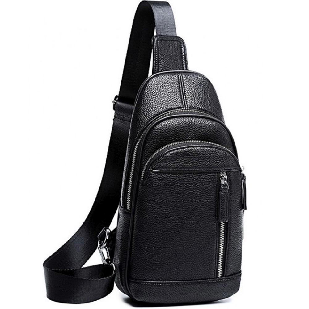 Чоловічий чорний шкіряний слінг на плече Tiding Bag A25F-5427A