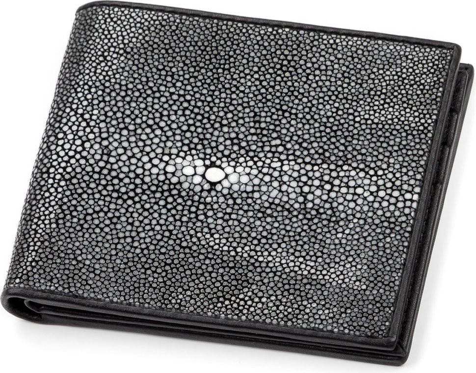 Гаманець чоловічий чорний із натуральної шкіри ската Exotic Leather (stw120_6)