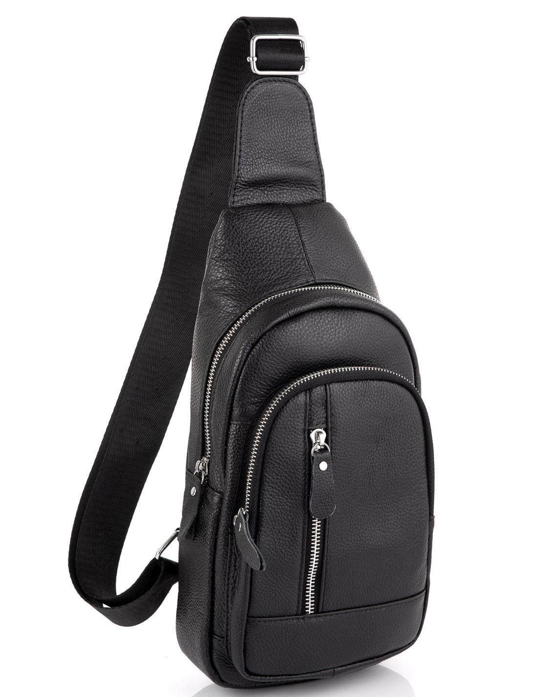Чоловік шкіряний чорний слінг на плече Tiding Bag A25F-5605A