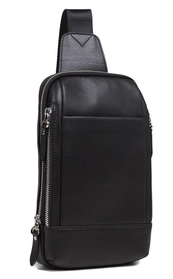 Чоловічий шкіряний рюкзак на одну шлейку чорний Tiding Bag B3-087A