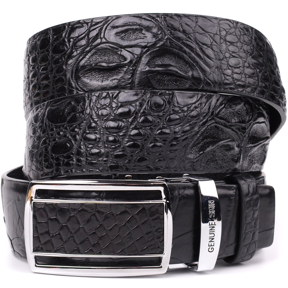 Ремінь-автомат CROCODILE LEATHER 18239 з натуральної шкіри крокодила Чорний