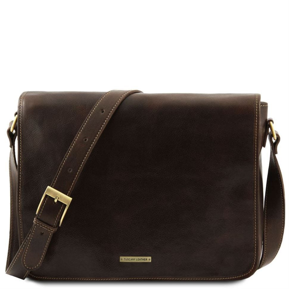 Чоловічий шкіряний мессенджер Tuscany Leather Messenger Double TL90475 (Темно-коричневий)