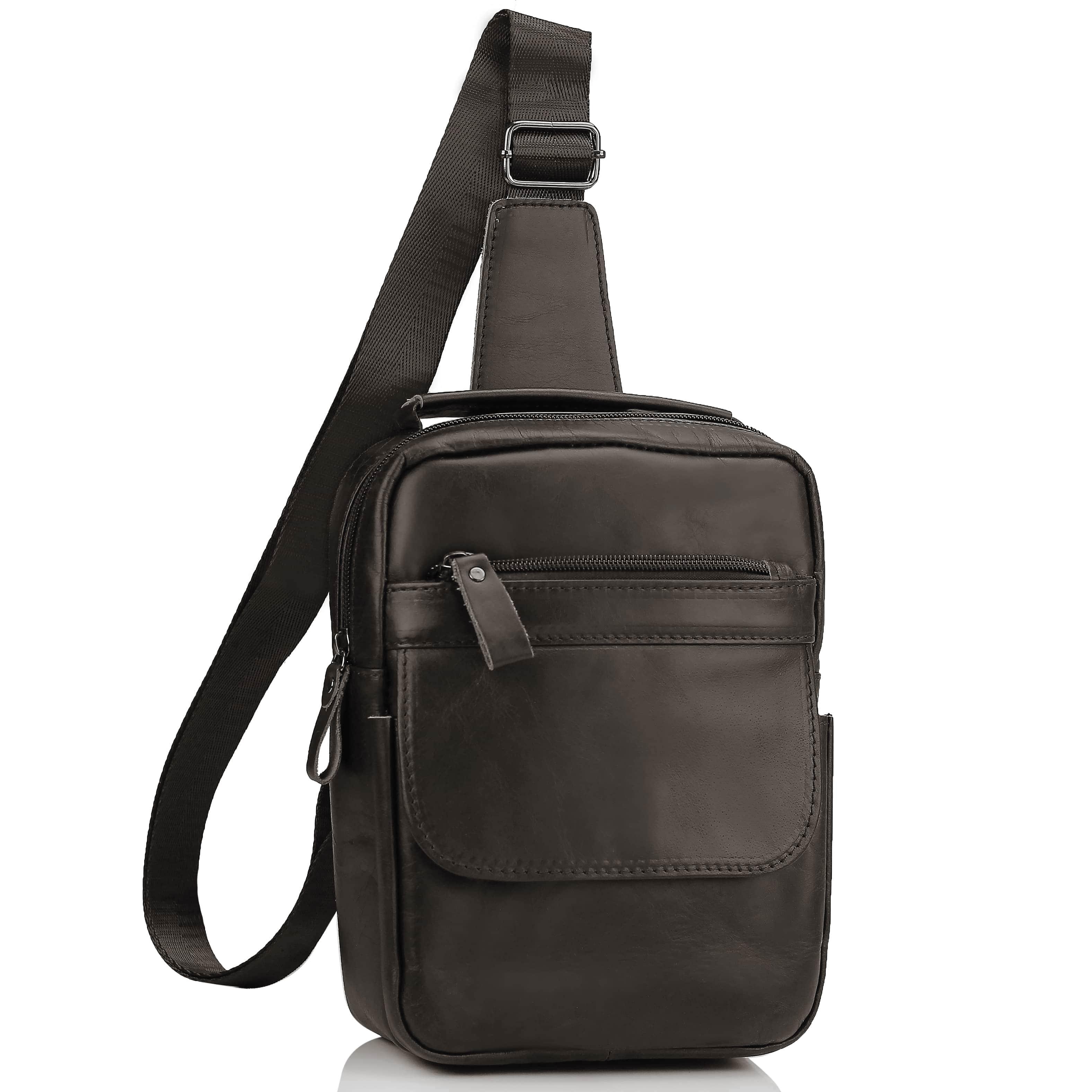 Чоловіча шкіряна сумка-слінг темно-коричнева Tiding Bag A25F-003DB