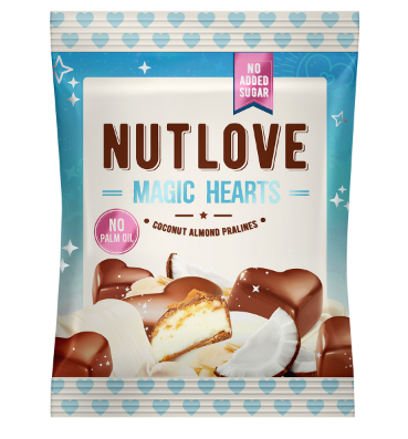 Nut Love Magic Hearts, 100 г, Кокосово-мигдалеві праліне
