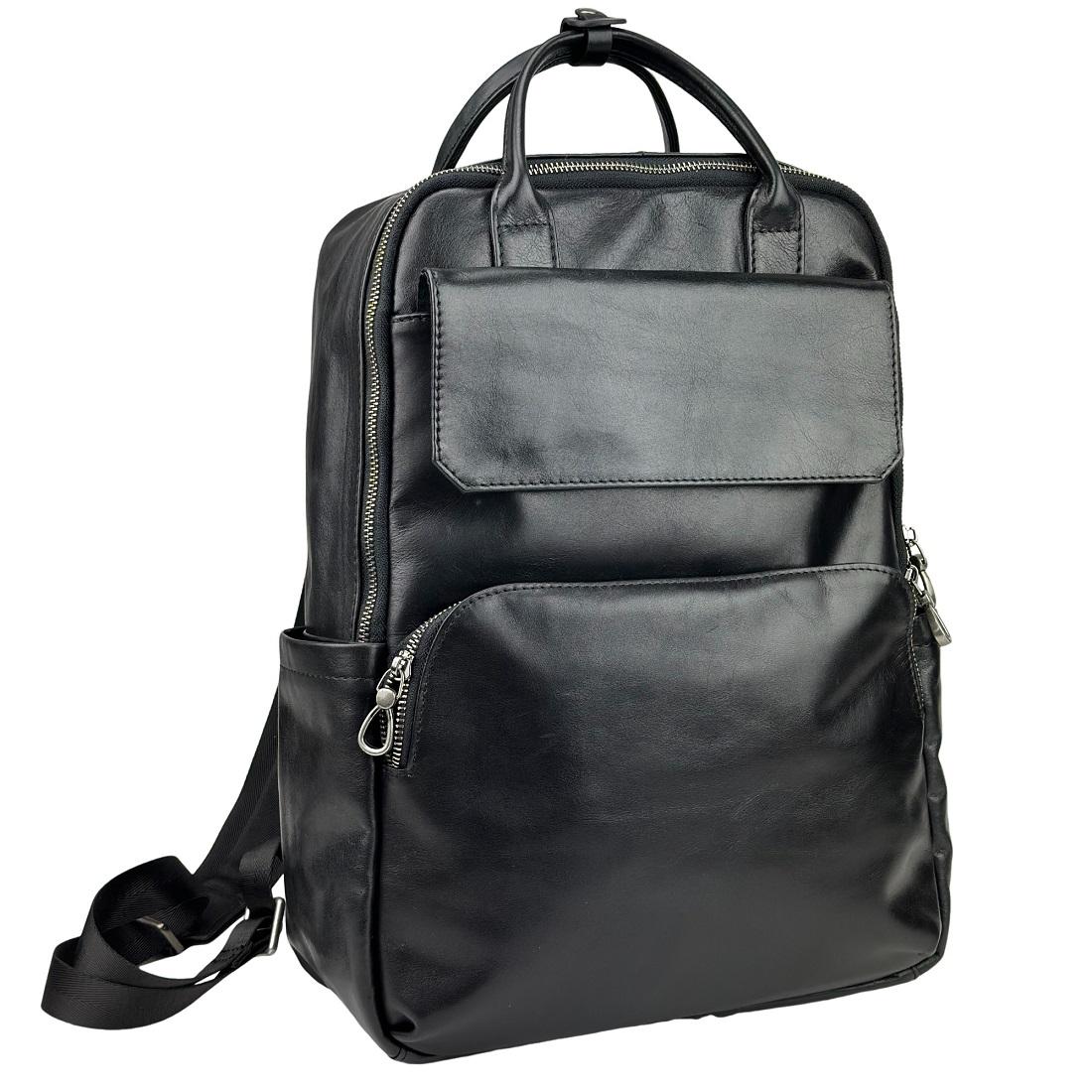 Чоловічий шкіряний рюкзак чорний Tiding Bag 8046A
