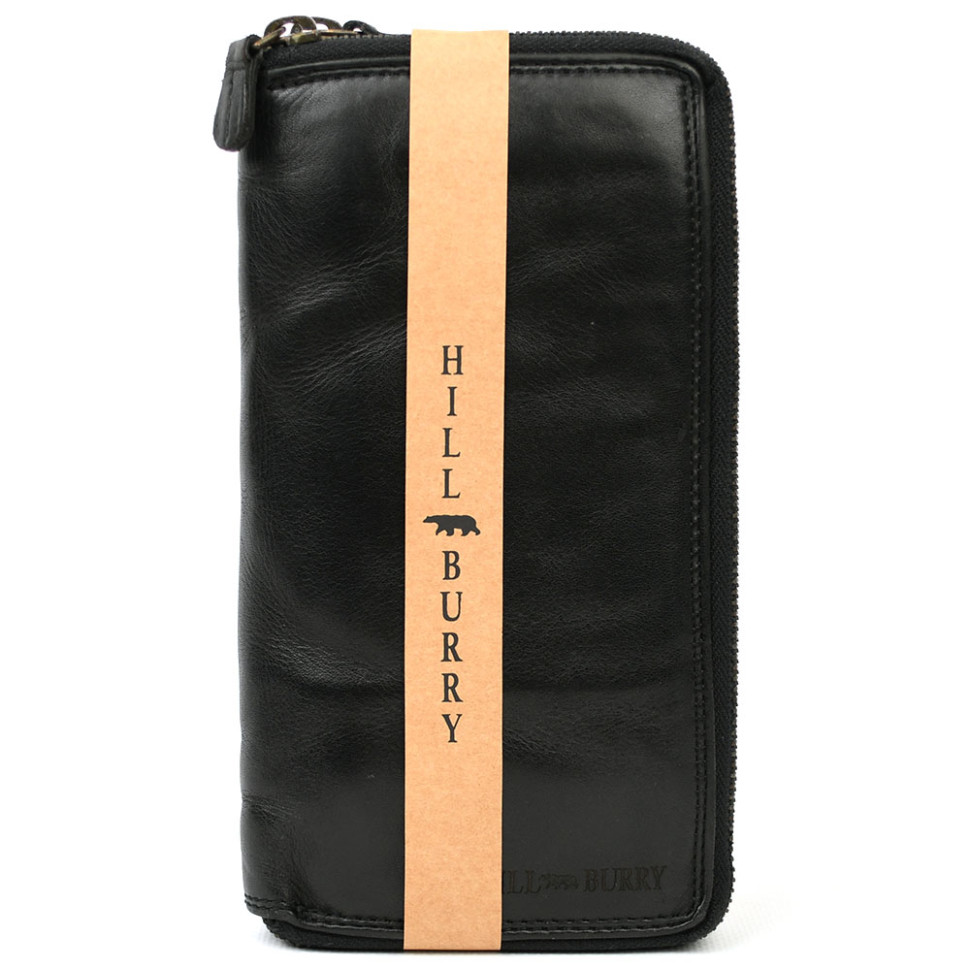 Шкіряний чоловічий клатч 2 відділення чорний Hill Burry HB3628WHA жниварка