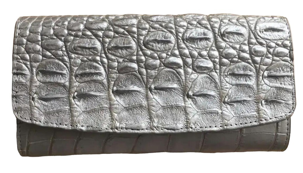 Гаманець портмоне жіночий із натуральної шкіри крокодила Exotic Leather сріблястий (cw25_6)
