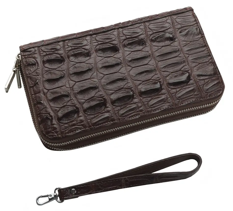 Барсетка зі шкіри крокодила на двох блискавках Exotic Leather Коричнева (cb 23)
