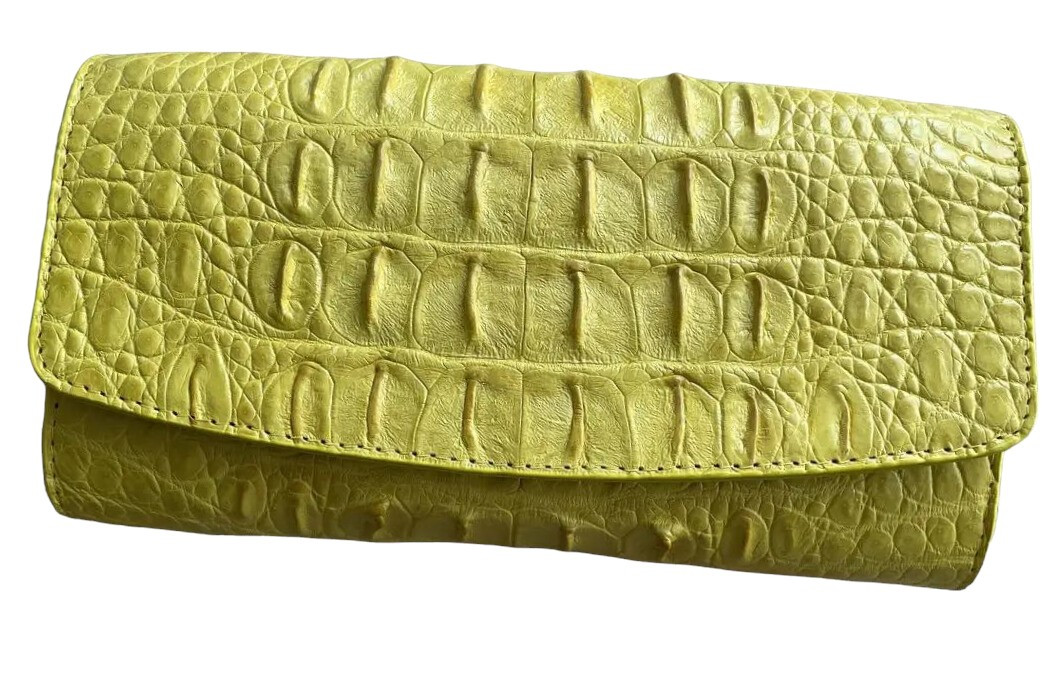 Гаманець портмоне жіночий із натуральної шкіри крокодила Exotic Leather жовтий (cw 25_4)
