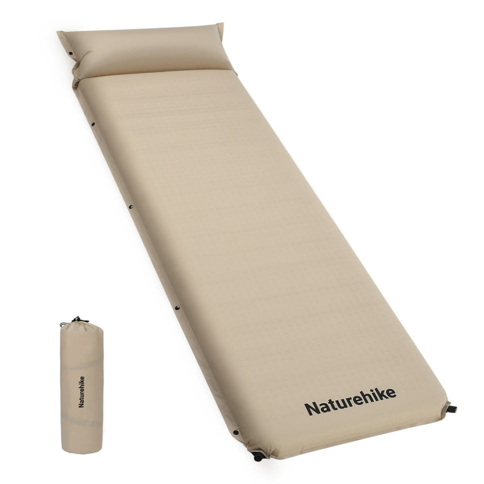 Матрац з подушкою ортопедичний одномісний Naturehike CNK2450WS020, самонадувний, 200х63х10 см, бежевий