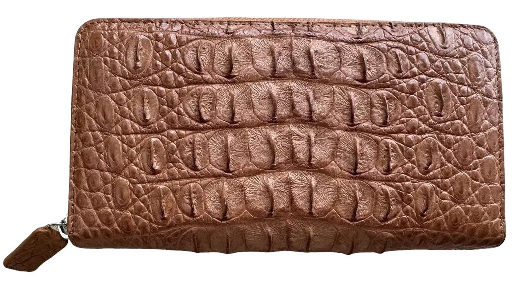 Гаманець із натуральної шкіри крокодила світло-коричневий Exotic Leather коньячний на блискавці