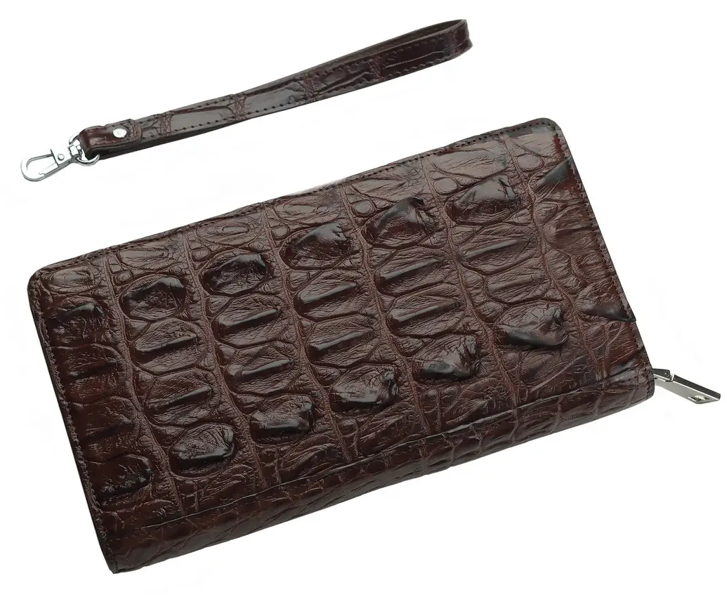 Гаманець зі шкіри крокодила на змійці Exotic Leather Коричневий (cw 84)