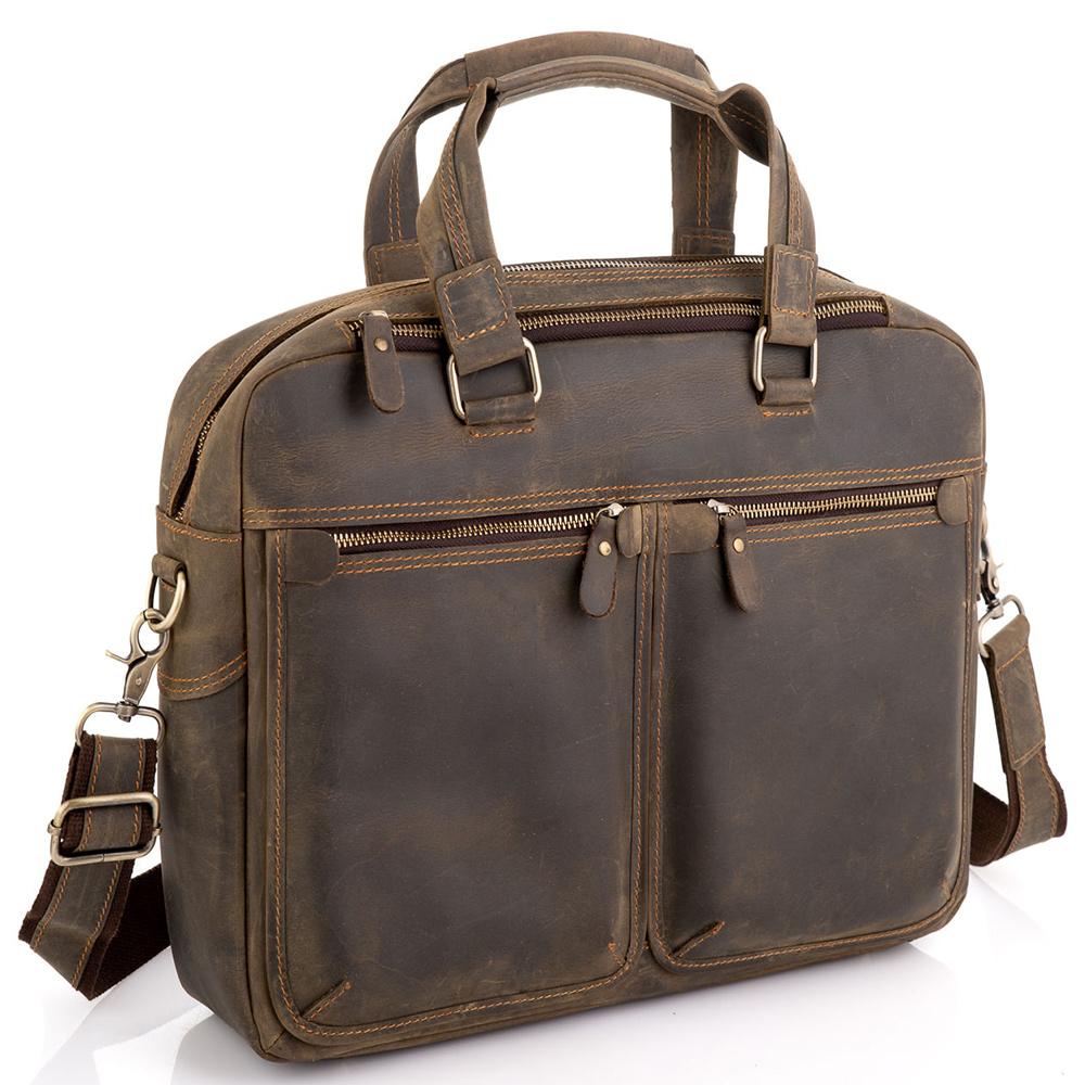 Вінтажна сумка для ноутбука коричнева Tiding Bag D4-001G