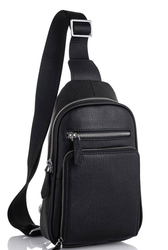 Чоловіча сумка-слінг шкіряна чорна Tiding Bag SM8-807A