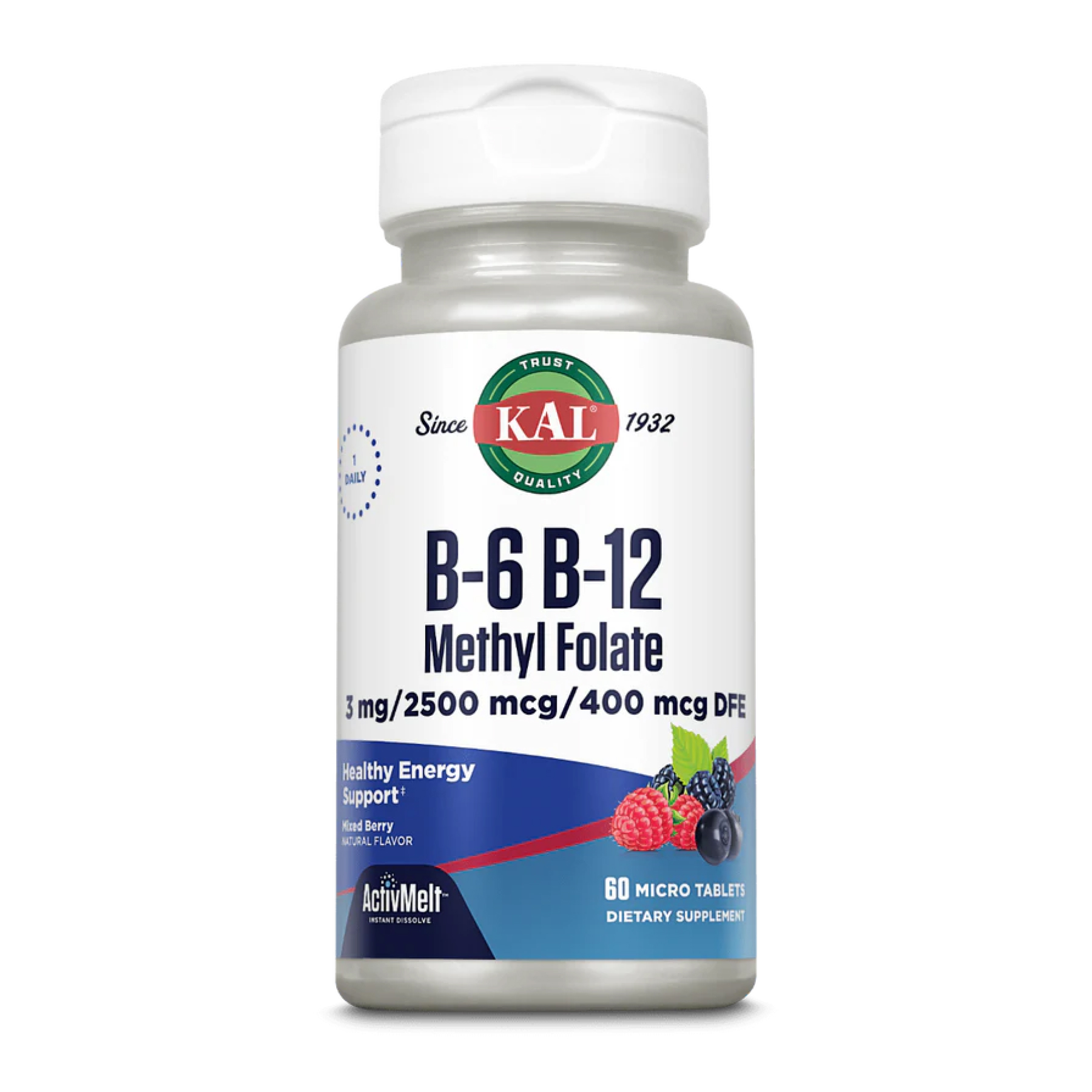 B6, B12 та Метилфолат, 60 таблеток, Змішані ягоди, KAL