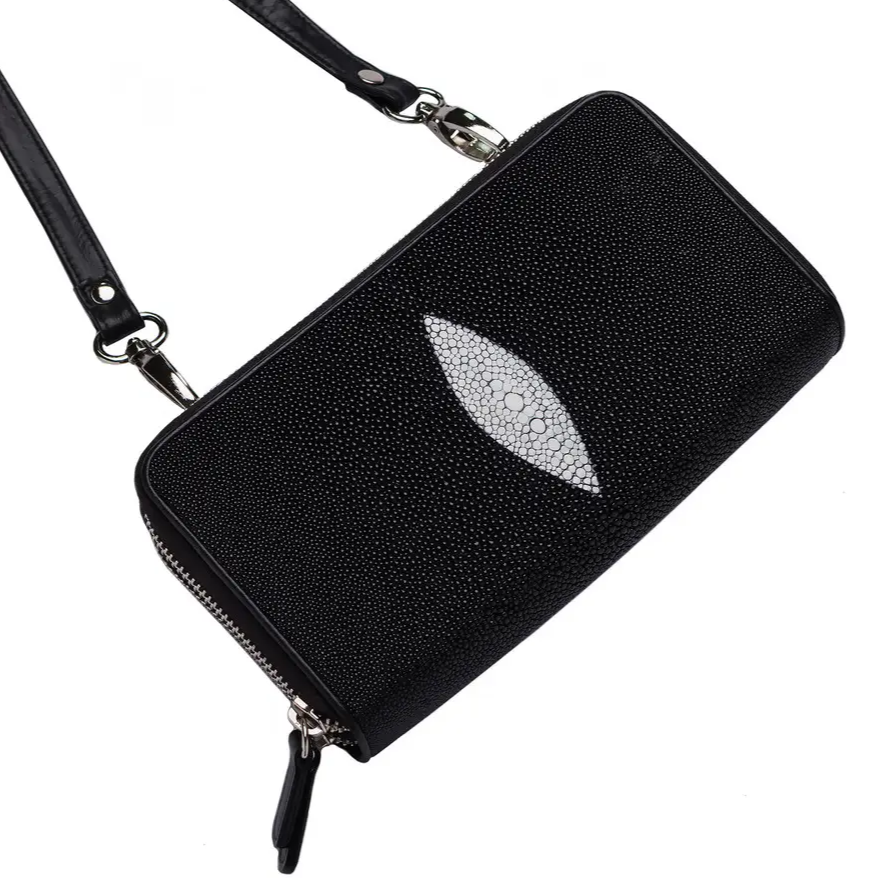 Клатч зі шкіри морського скату на двох блискавках Exotic Leather Чорний (sb03) — фото 1