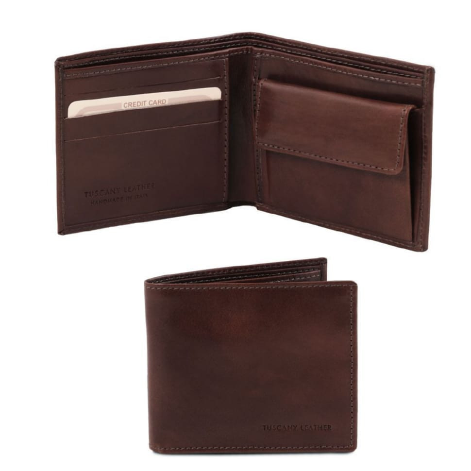 Ексклюзивний шкіряний гаманець чоловічий с монетником Tuscany Leather TL140761 (Темно-коричневий)