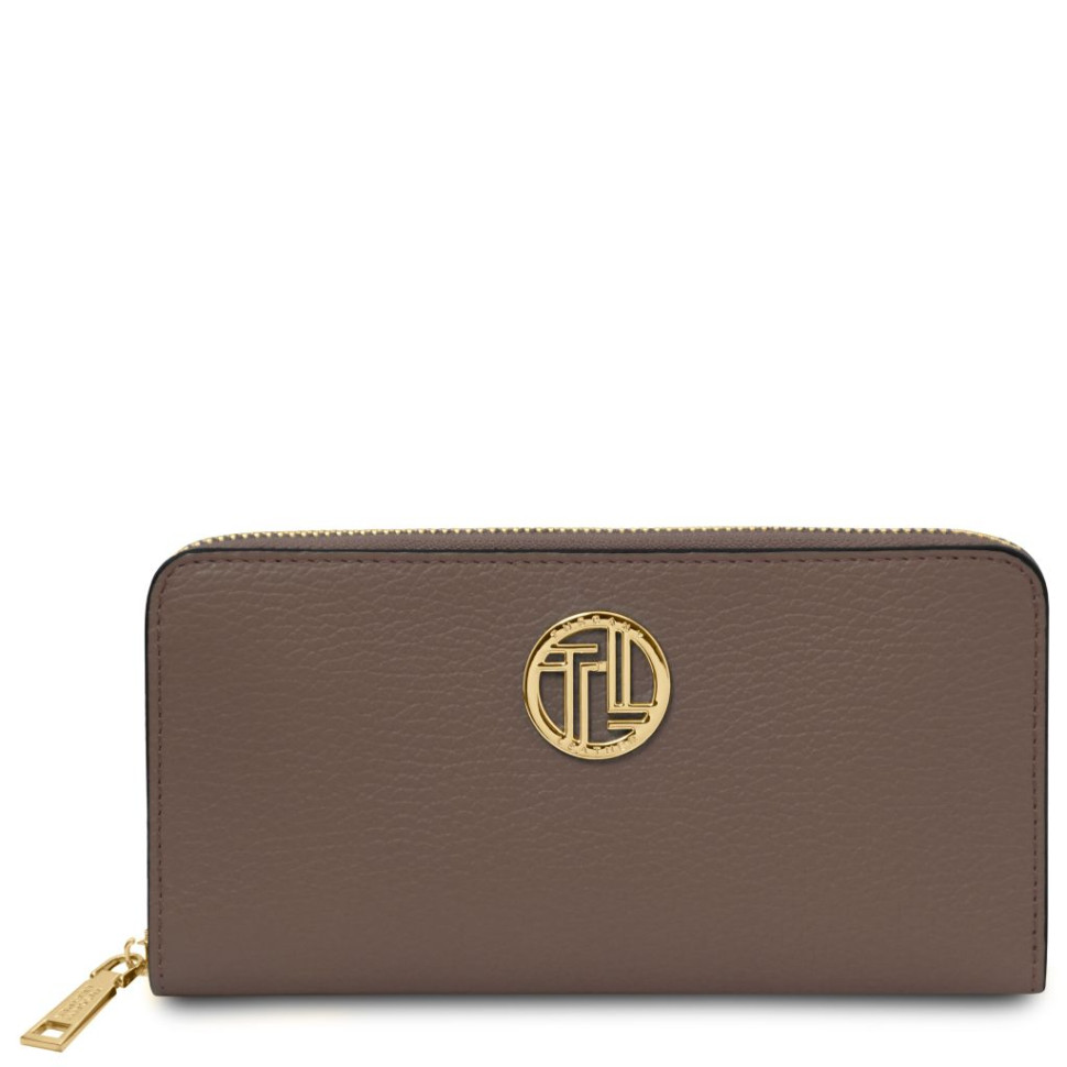 Великий жіночий шкіряний гаманець на блискавці Financier Італія Tuscany TL142485 (темний серо-коричневий)