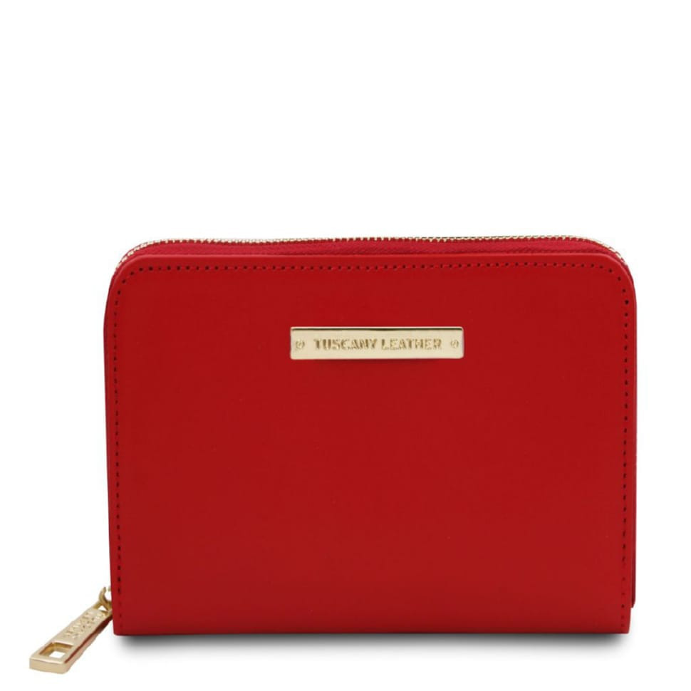 Шкіряний гаманець на блискавці Leda Exclusive Tuscany TL142320 (Lipstick Red) — фото 1