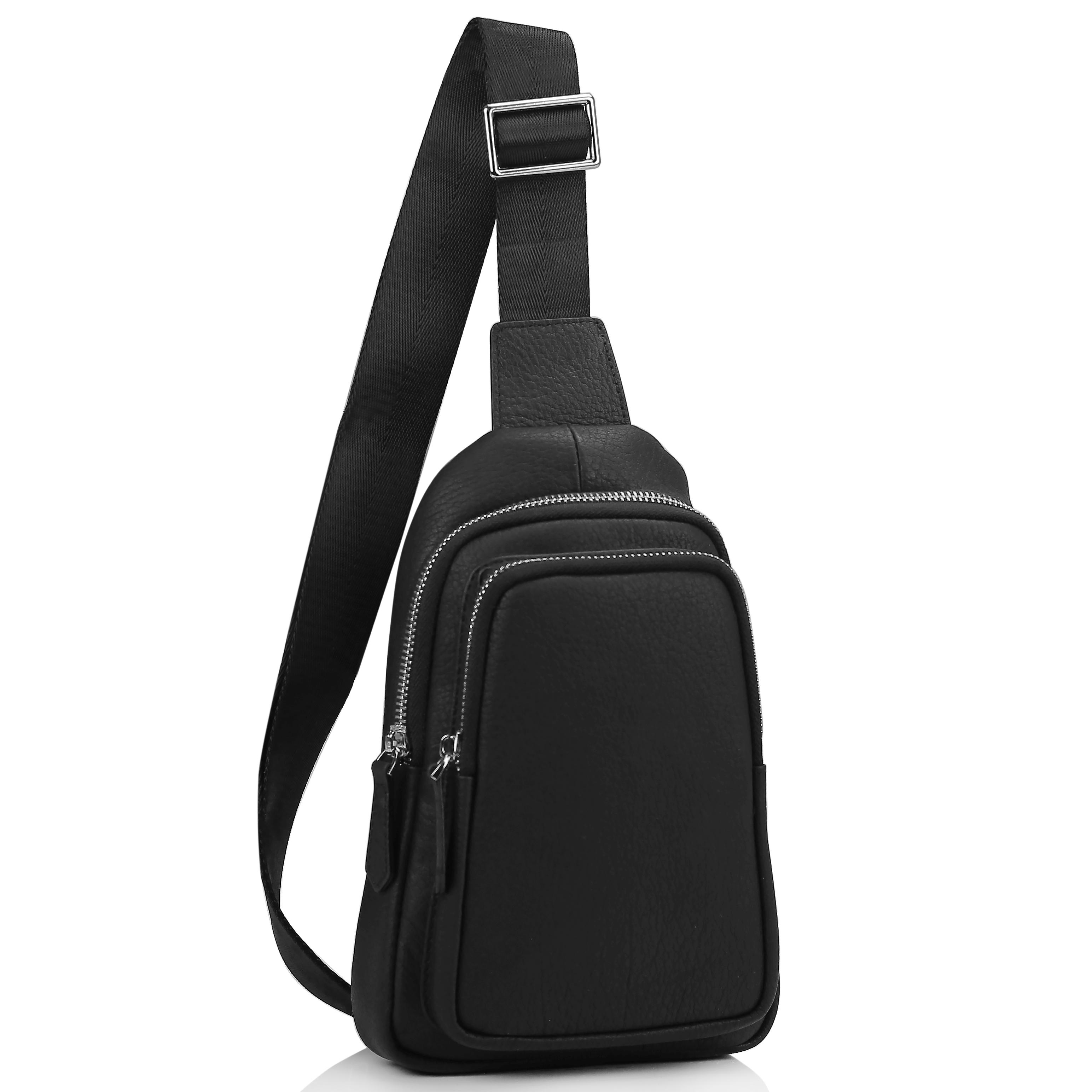 Чоловічий чорний шкіряний слінг на плече Tiding Bag SM8-356A