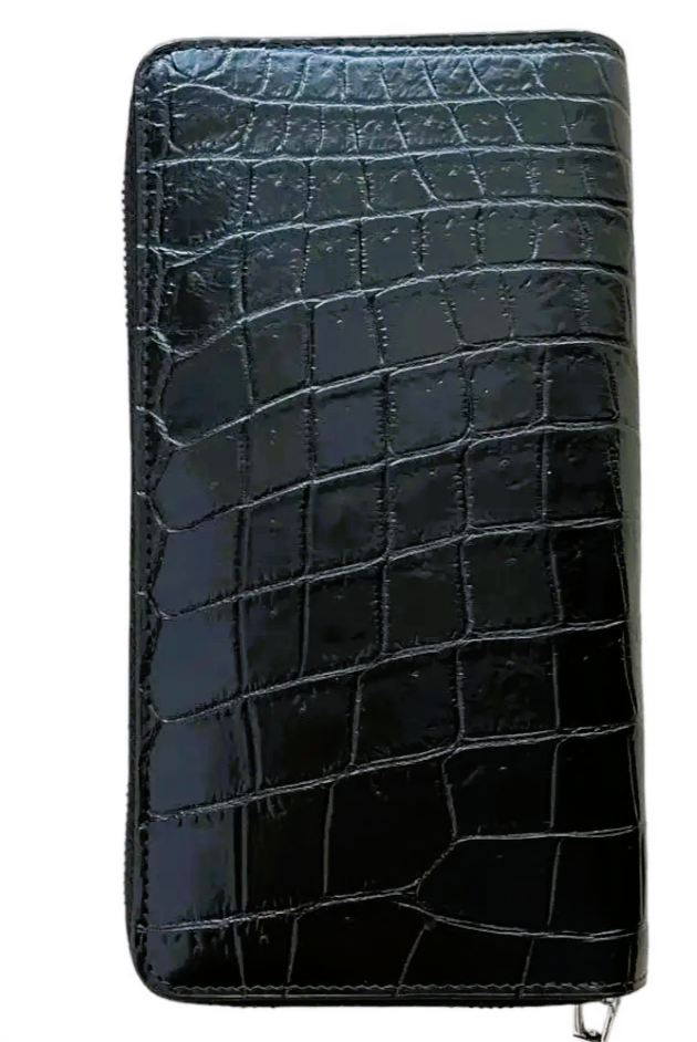 Гаманець клатч унісекс зі шкіри крокодила Exotic Leather чорний глянець на 2 блискавках (cb 05) — фото 1