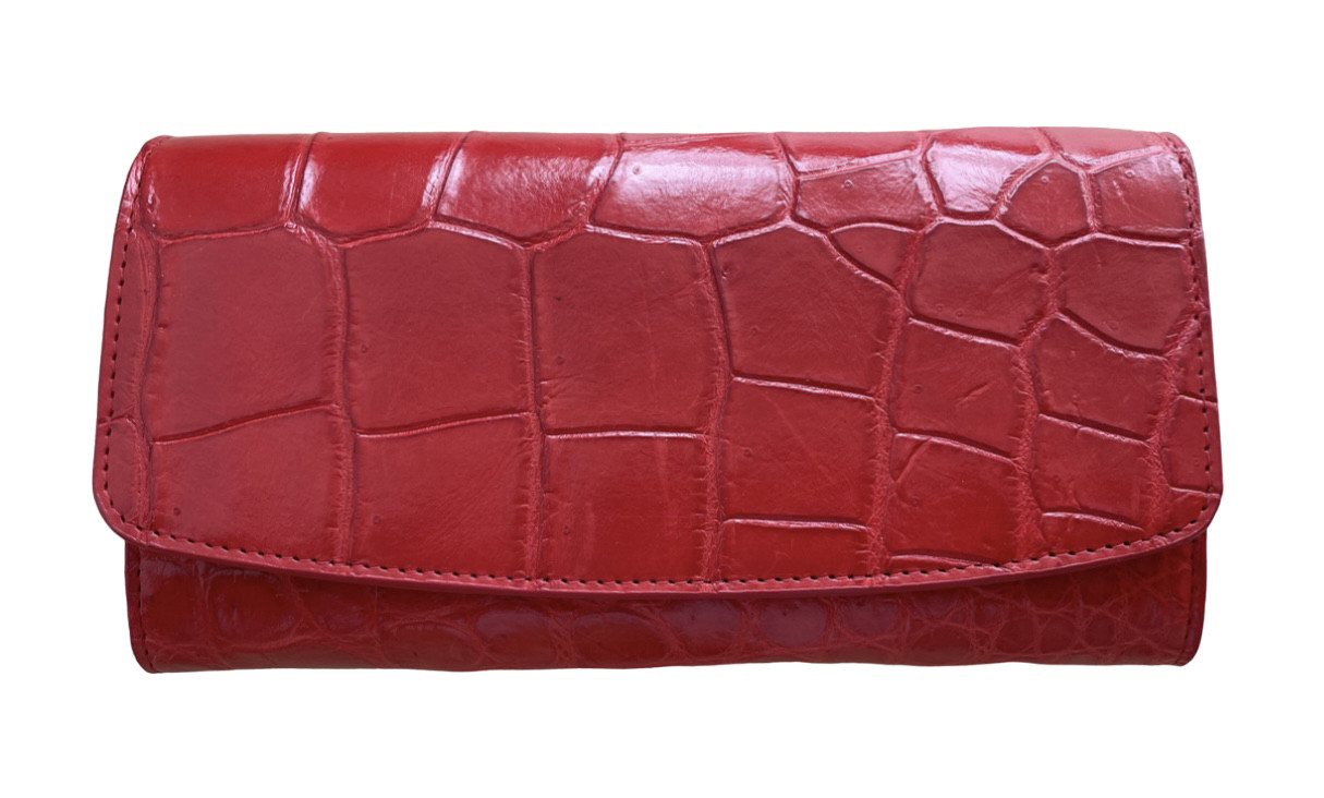 Гаманець портмоне жіночий червоний із натуральної шкіри крокодила Exotic Leather (cw 007)