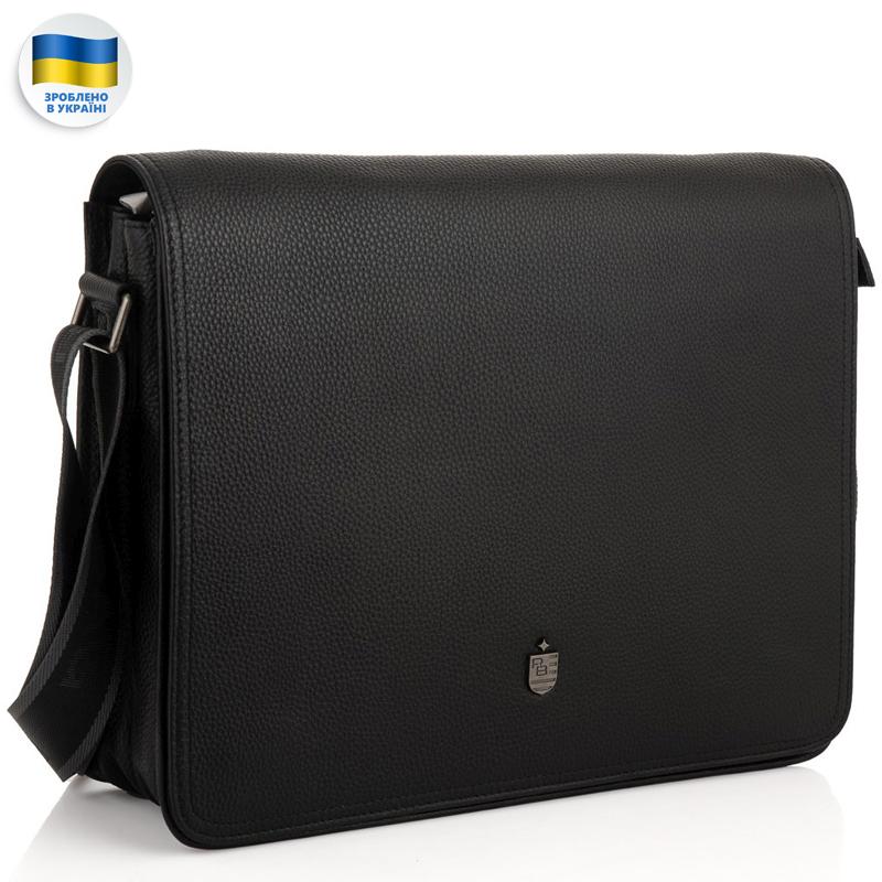 Чоловіча велика шкіряна чорна сумка через плече Royal Bag RB2970121 — фото 1