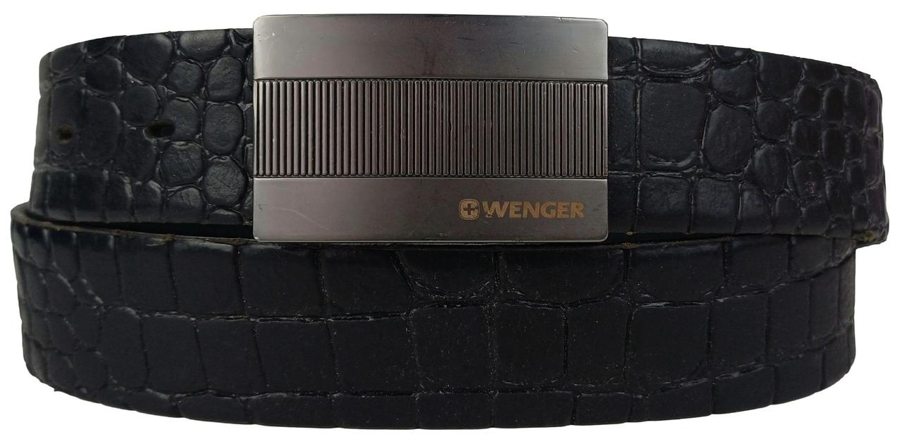 Чоловічий шкіряний ремінь під крокодила для штанів Wenger чорний — фото 1