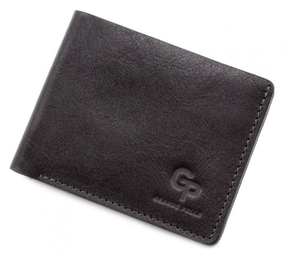 Шкіряне портмоне Grande Pelle 506610 чоловіче двойного сложения (бифолд)