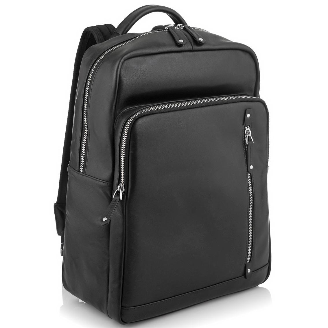 Стильний шкіряний чоловічий рюкзак чорного кольору Tiding Bag NM29-5073BA