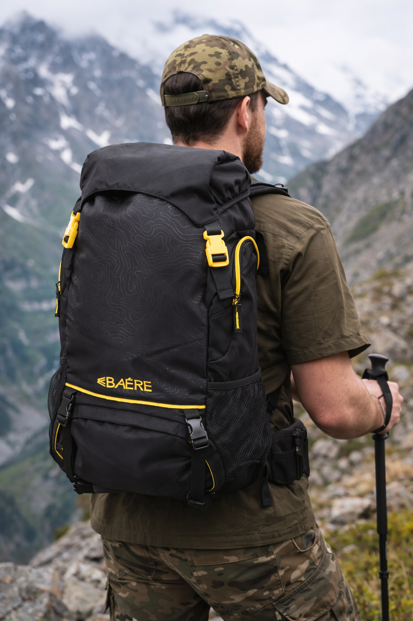 Легкий похідний, туристичний рюкзак 35L Baere чорний 60х28х15 см