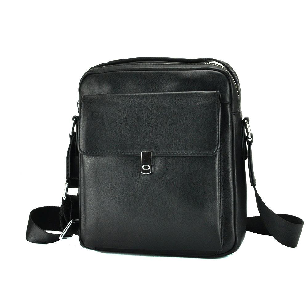 Чоловічий шкіряний чорний месенджер на плече Tiding Bag NM17-1815-2A