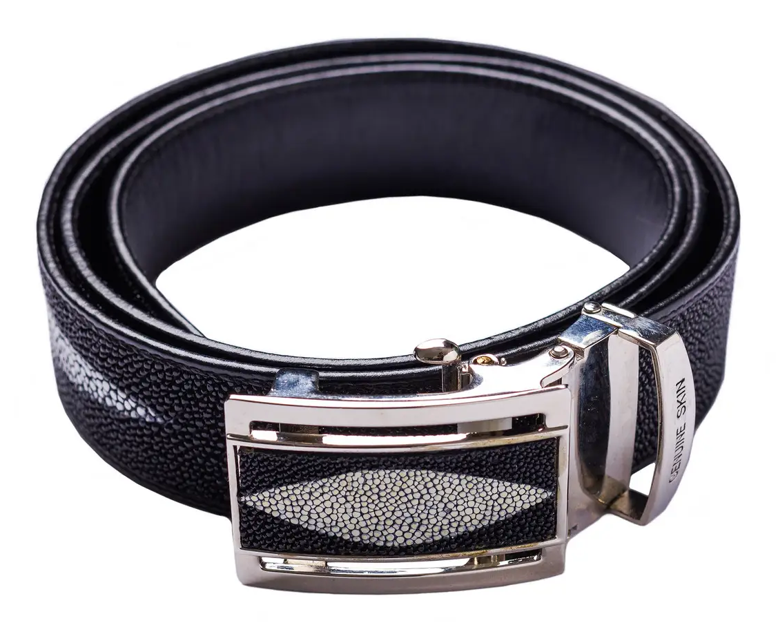 Ремінь зі шкіри ската Exotic Leather Чорний (stb03)
