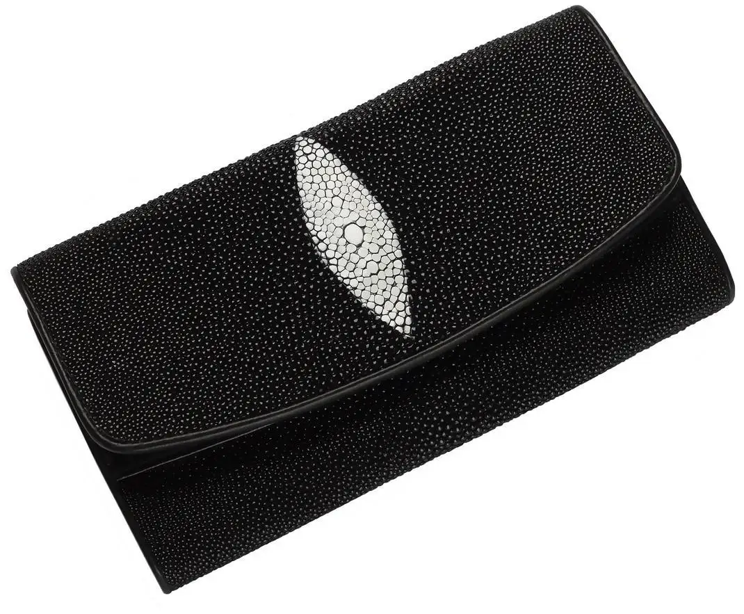 Гаманець жіночий з натуральної шкіри морского ската Exotic Leather чорний (stw 15_1)