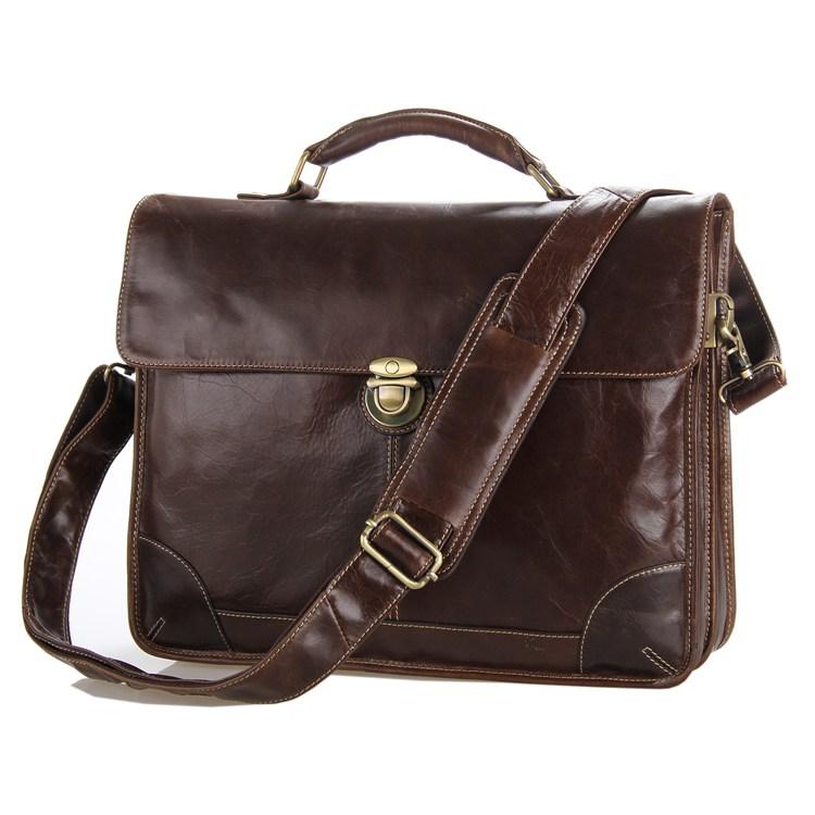 Чоловічий шкіряний портфель з клапаном коричневий Tiding Bag 7091C