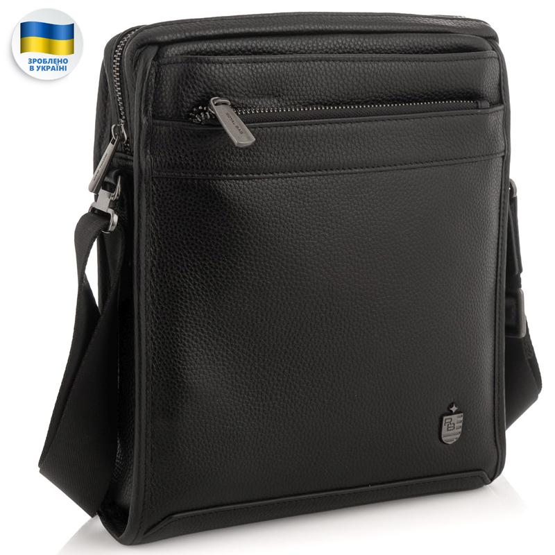 Чоловіча середня шкіряна чорна сумка через плече Royal Bag RB287891 — фото 1