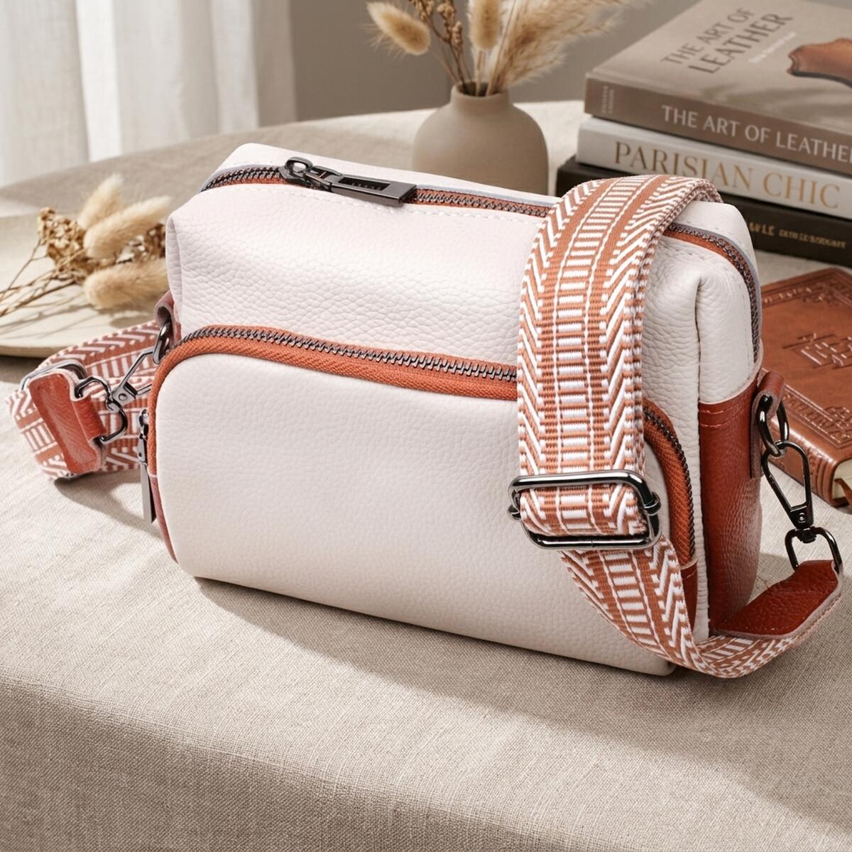 Зручна сумка для жінок на кожен день з натуральної шкіри Vintage 22589 Біла
