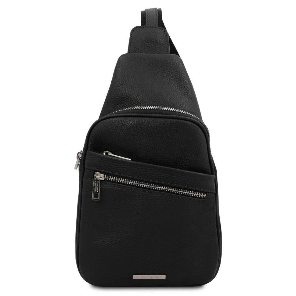 Рюкзак на одне плече из мягкой шкіри Tuscany Leather TL142022, рюкзак слинг (чорний)