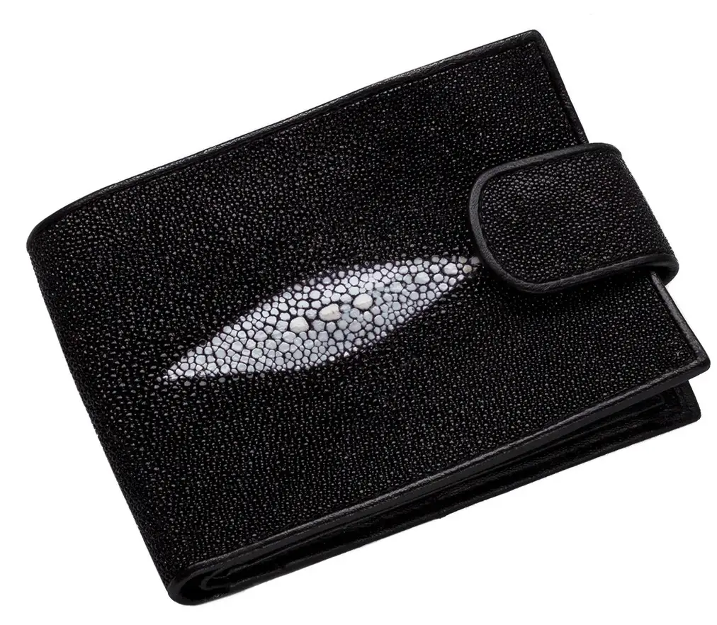 Гаманець зі шкіри морського скату з хлястиком Exotic Leather Чорний (stw22)